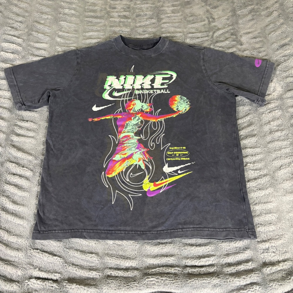 Nike Basketball Graphic T-Shirt Black Faded Loose Fit DM8618-010 Mens Small